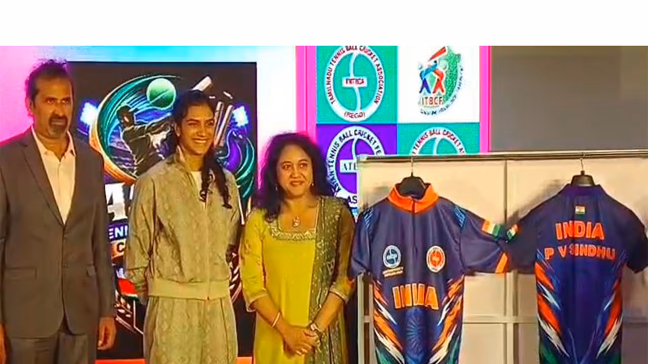PV Sindhu at Asian Tennis Ball Cricket Championship 2026 official logo and jersey launch (Photo: ANI) PV Sindhu at Asian Tennis Ball Cricket Championship 2026 official logo and jersey launch (Photo: ANI)