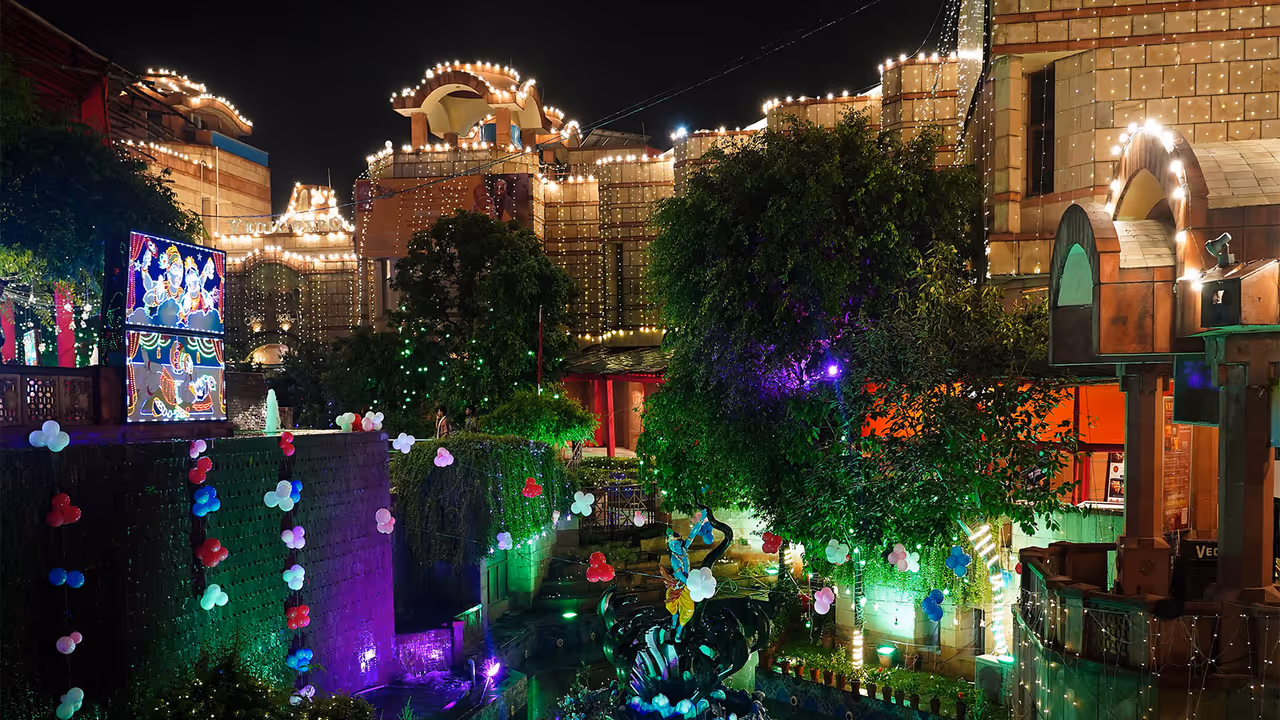 An illuminated view of the ISKCON Temple, East of Kailash, on the occasion of the Janmashtami Festival, in New Delhi on Friday (Photo/ANI) An illuminated view of the ISKCON Temple, East of Kailash, on the occasion of the Janmashtami Festival, in New Delhi on Friday (Photo/ANI)