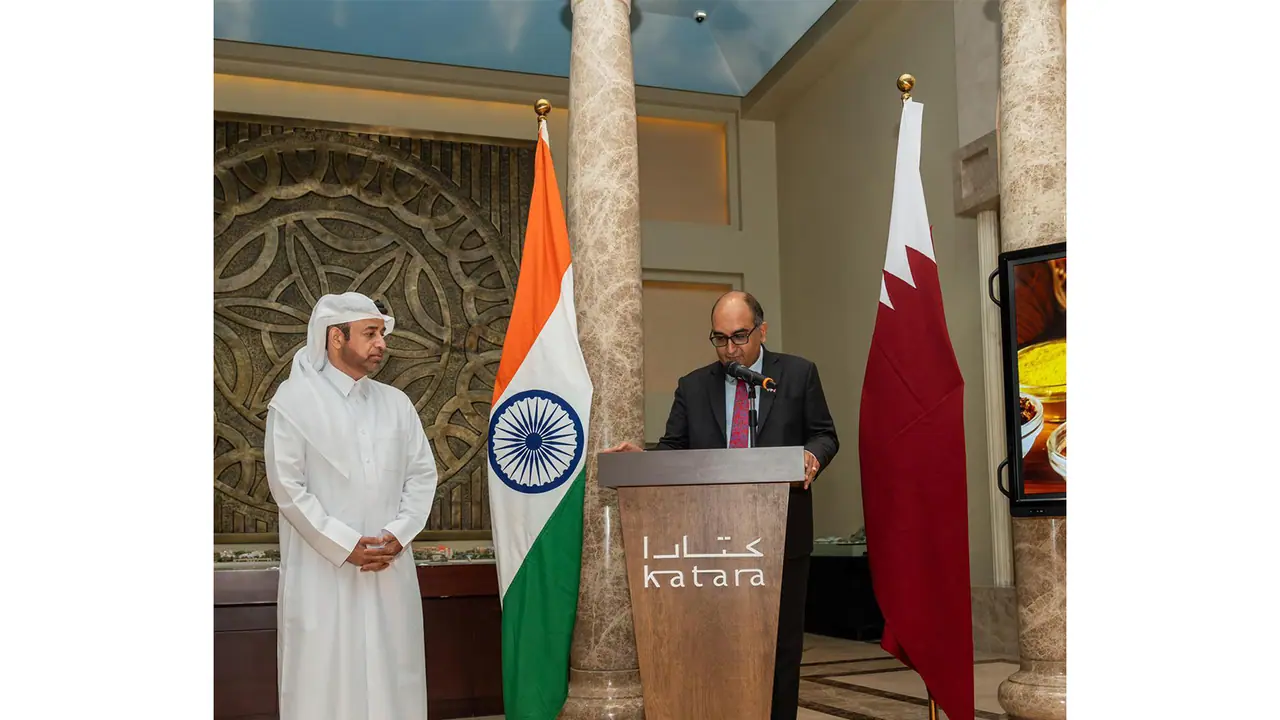 Diplomat Vipul, India’s next envoy to Saudi Arabia, addressing an event from behind a podium emblazoned with "Katara" while serving as India's Ambassador to Qatar. (Photo: X/@IndEmbDoha) Diplomat Vipul, India’s next envoy to Saudi Arabia, addressing an event from behind a podium emblazoned with "Katara" while serving as India's Ambassador to Qatar. (Photo: X/@IndEmbDoha)