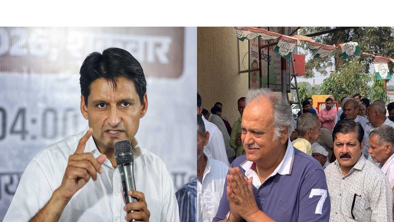 Congress MP Deepender Hooda and former Haryana assembly speaker Kuldeep Sharma (Photo/ANI and Kuldeep Sharma/Facebook) Congress MP Deepender Hooda and former Haryana assembly speaker Kuldeep Sharma (Photo/ANI and Kuldeep Sharma/Facebook)