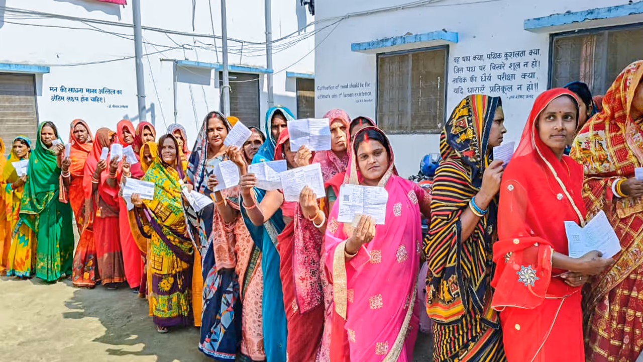 Women voters wait in queue to cast their vote for first phase of Bihar election, in Begusarai (File photo/ANI) Women voters wait in queue to cast their vote for first phase of Bihar election, in Begusarai (File photo/ANI)