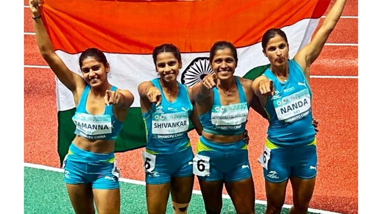 Indian women’s 4x100m relay team of Srabani Nanda, Sneha Shanuvalli, Sudeshna Shivankar and Tamanna won the women’s 4x100m relay title at the Asian Relay Championships 2026 (Photo: Instagram/@rfyouthsports) Indian women’s 4x100m relay team of Srabani Nanda, Sneha Shanuvalli, Sudeshna Shivankar and Tamanna won the women’s 4x100m relay title at the Asian Relay Championships 2026 (Photo: Instagram/@rfyouthsports)