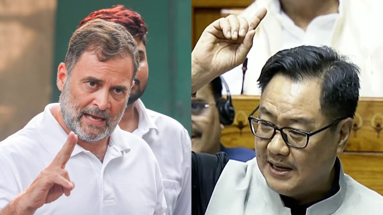 LoP in Lok Sabha Rahul Gandhi and Union Minister Kiren Rijiju (Photo/ANI) LoP in Lok Sabha Rahul Gandhi and Union Minister Kiren Rijiju (Photo/ANI)