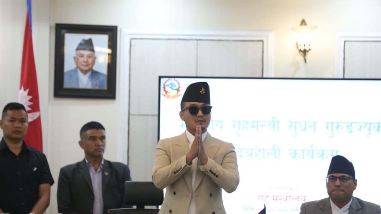 Nepal Home Minister Sudhan Gurung arrives for a press conference after assuming office (Photo/ANI) Nepal Home Minister Sudhan Gurung arrives for a press conference after assuming office (Photo/ANI)