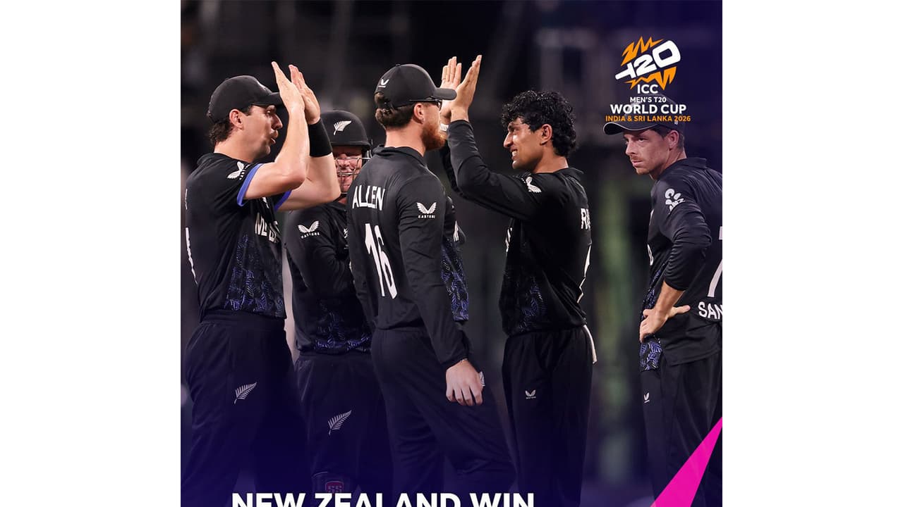 New Zealand team celebrating. (Photo: @ICC X) New Zealand team celebrating. (Photo: @ICC X)