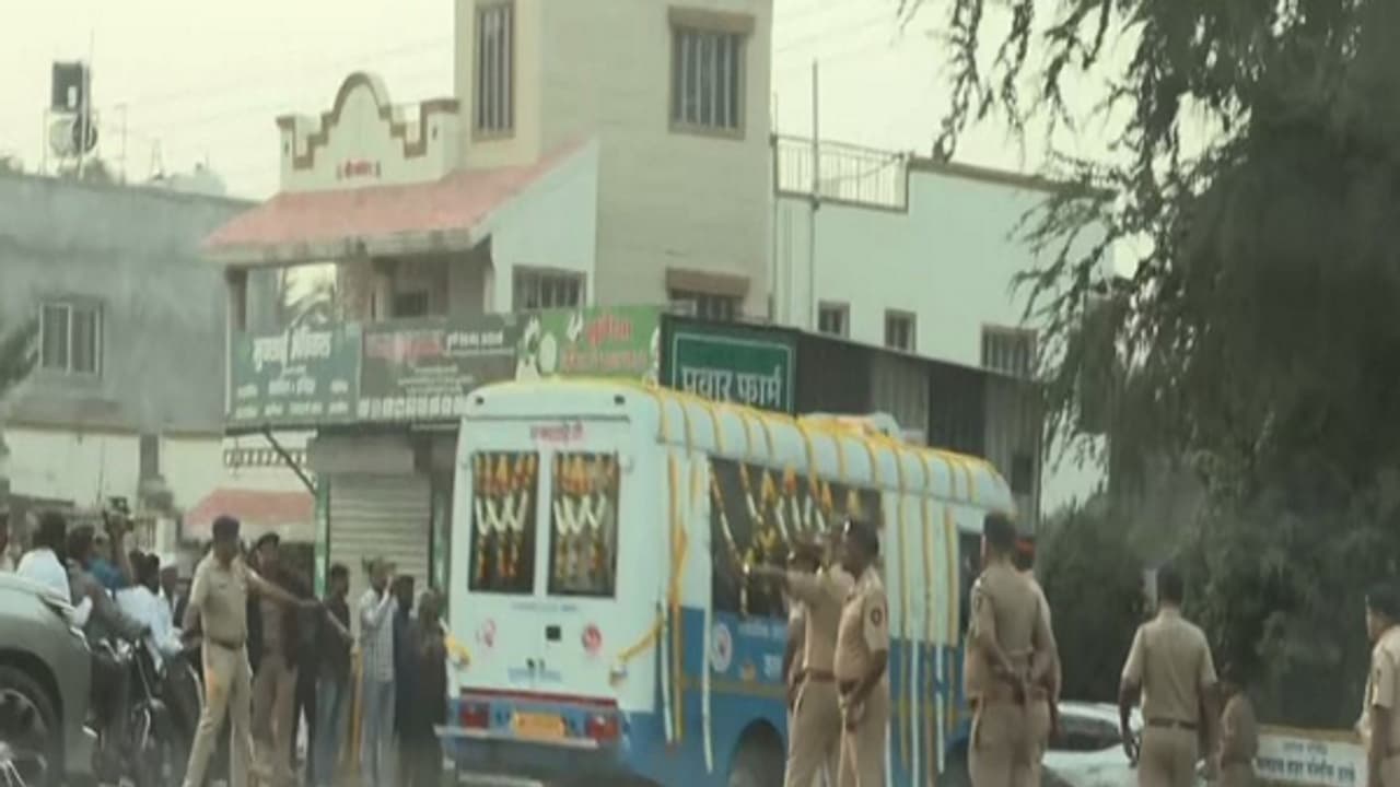 Ajit Pawar mortal remains reach Katewadi residence (Photo: ANI) Ajit Pawar mortal remains reach Katewadi residence (Photo: ANI)