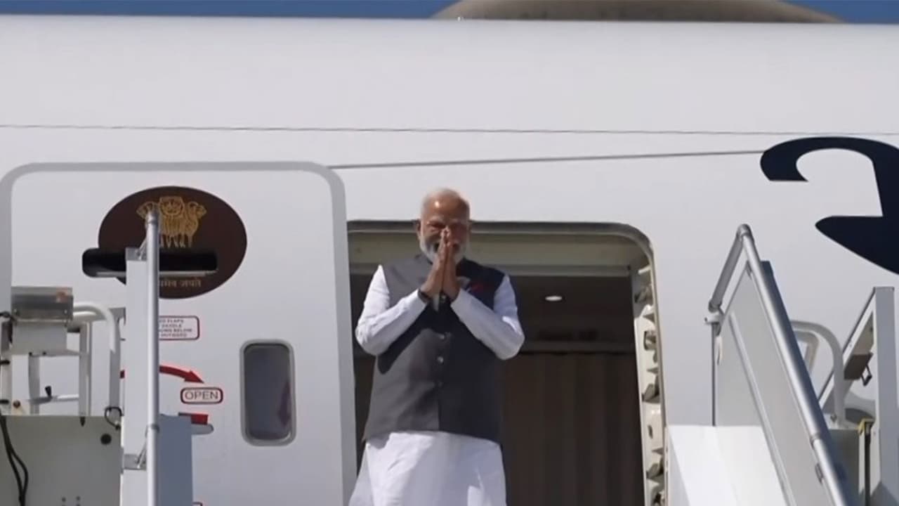 PM Modi lands in Geneva on way to take part in G7 in Evian (Photo/DD/ANI) PM Modi lands in Geneva on way to take part in G7 in Evian (Photo/DD/ANI)