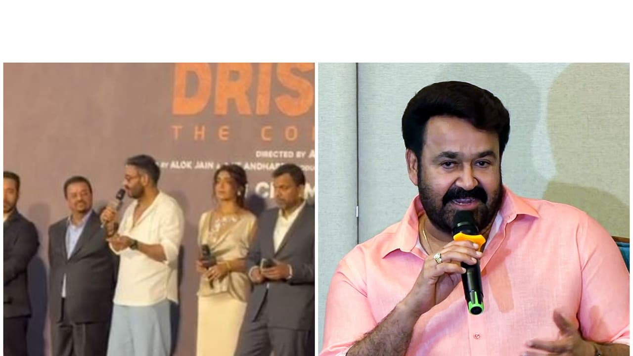 Ajay Devgn (R) Mohanlal (R) (Photos/ANI) Ajay Devgn (R) Mohanlal (R) (Photos/ANI)