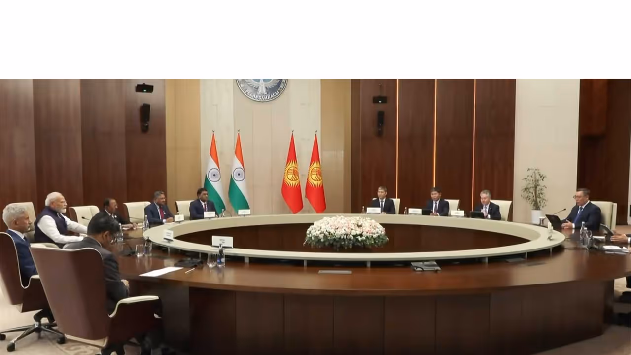Prime Minister Narendra Modi holds bilateral meeting with Kyrgyzstan's President Sadyr Japarov (Photo/ANI) Prime Minister Narendra Modi holds bilateral meeting with Kyrgyzstan's President Sadyr Japarov (Photo/ANI)