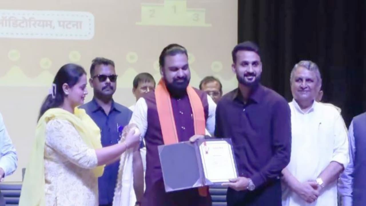 Indian cricketer Akash Deep received his appointment letter from Bihar CM. (Photo: ANI) Indian cricketer Akash Deep received his appointment letter from Bihar CM. (Photo: ANI)