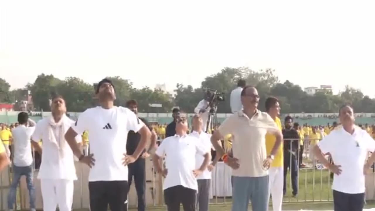 Yoga camp organised at KD Singh Babu Stadium in Lucknow (Photo/ANI) Yoga camp organised at KD Singh Babu Stadium in Lucknow (Photo/ANI)