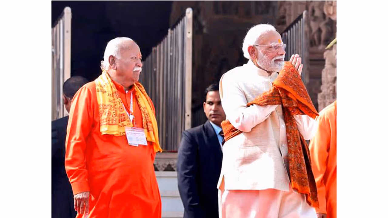 RSS Sarsanghchalak Mohan Bhagwat and Prime Minister Narendra Modi (FilePhoto/ANI) RSS Sarsanghchalak Mohan Bhagwat and Prime Minister Narendra Modi (FilePhoto/ANI)