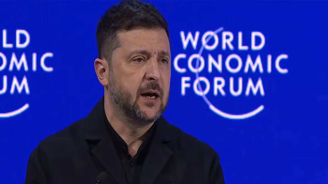Ukrainian President Volodymyr Zelenskyy speaks at the World Economic Forum in Davos after holding talks with US President Donald Trump. (Image Source: YouTube/WEF) Ukrainian President Volodymyr Zelenskyy speaks at the World Economic Forum in Davos after holding talks with US President Donald Trump. (Image Source: YouTube/WEF)