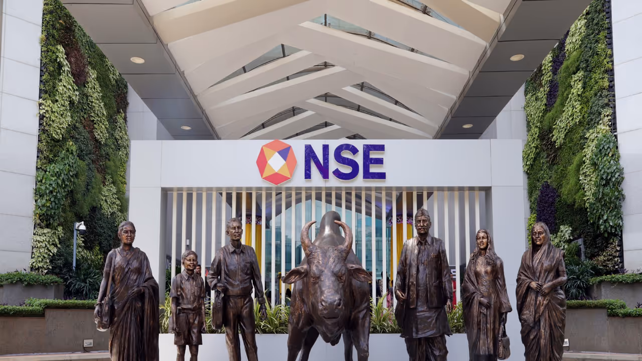 A view of the newly renovated NSE atrium bull (File Photo/ANI) A view of the newly renovated NSE atrium bull (File Photo/ANI)