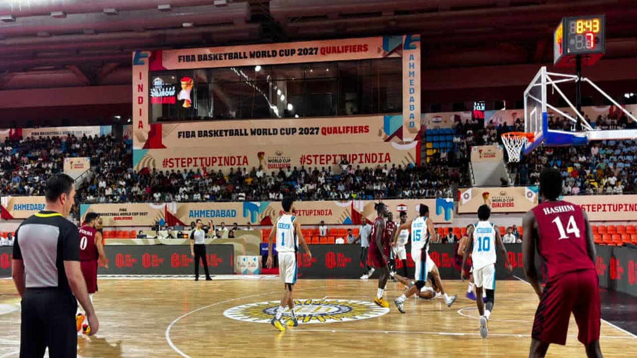 Players in action at the FIBA Basketball World Cup 2027 Asian Qualifiers Window 3 (Photo: Gujarat CMO) Players in action at the FIBA Basketball World Cup 2027 Asian Qualifiers Window 3 (Photo: Gujarat CMO)