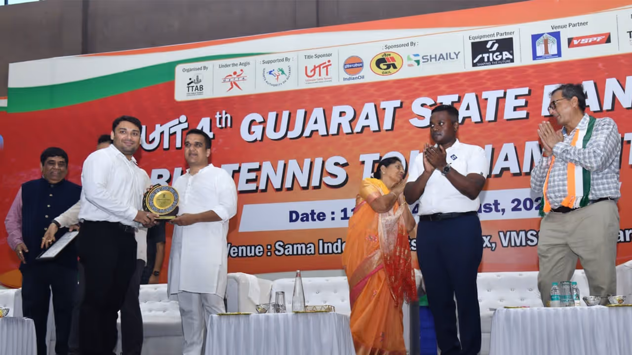 Gujarat Deputy DM Harsh Sanghavi at the Gujarat State Ranking Table Tennis Tournament 2026 (Photo: Gujarat CMO) Gujarat Deputy DM Harsh Sanghavi at the Gujarat State Ranking Table Tennis Tournament 2026 (Photo: Gujarat CMO)