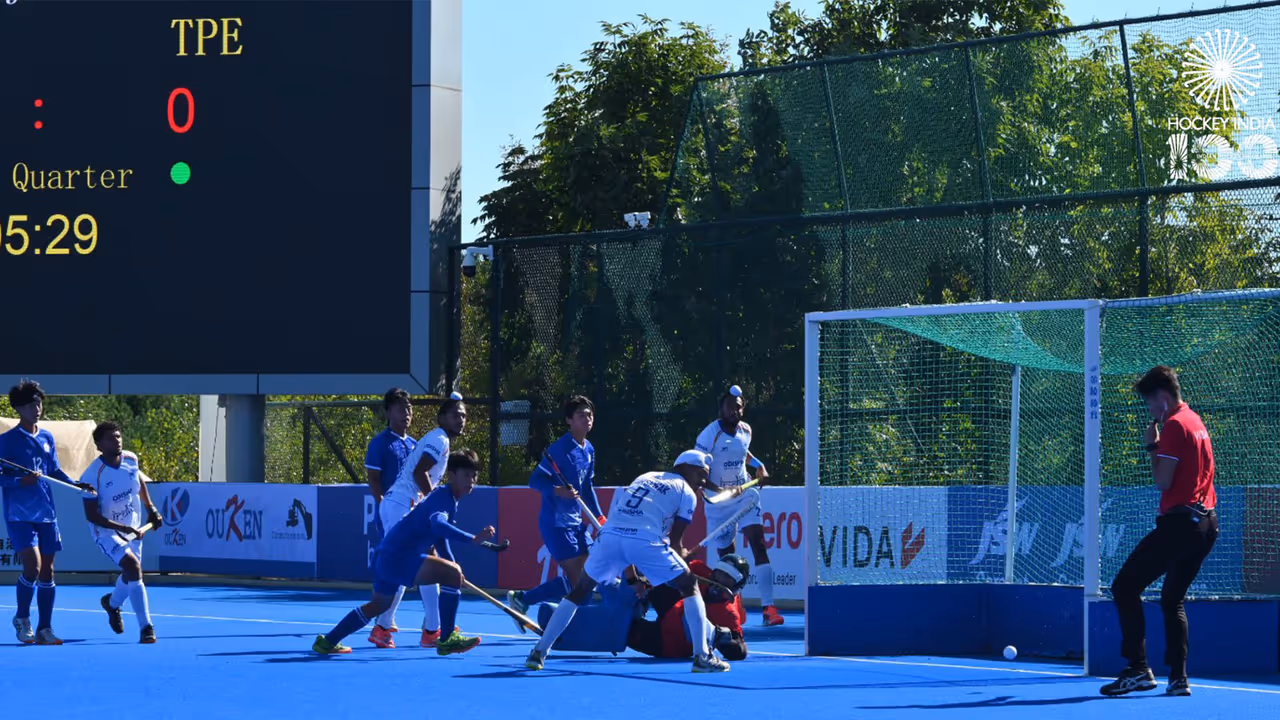 India and Chinese Taipei players in action (Photo: X/@TheHockeyIndia) India and Chinese Taipei players in action (Photo: X/@TheHockeyIndia)