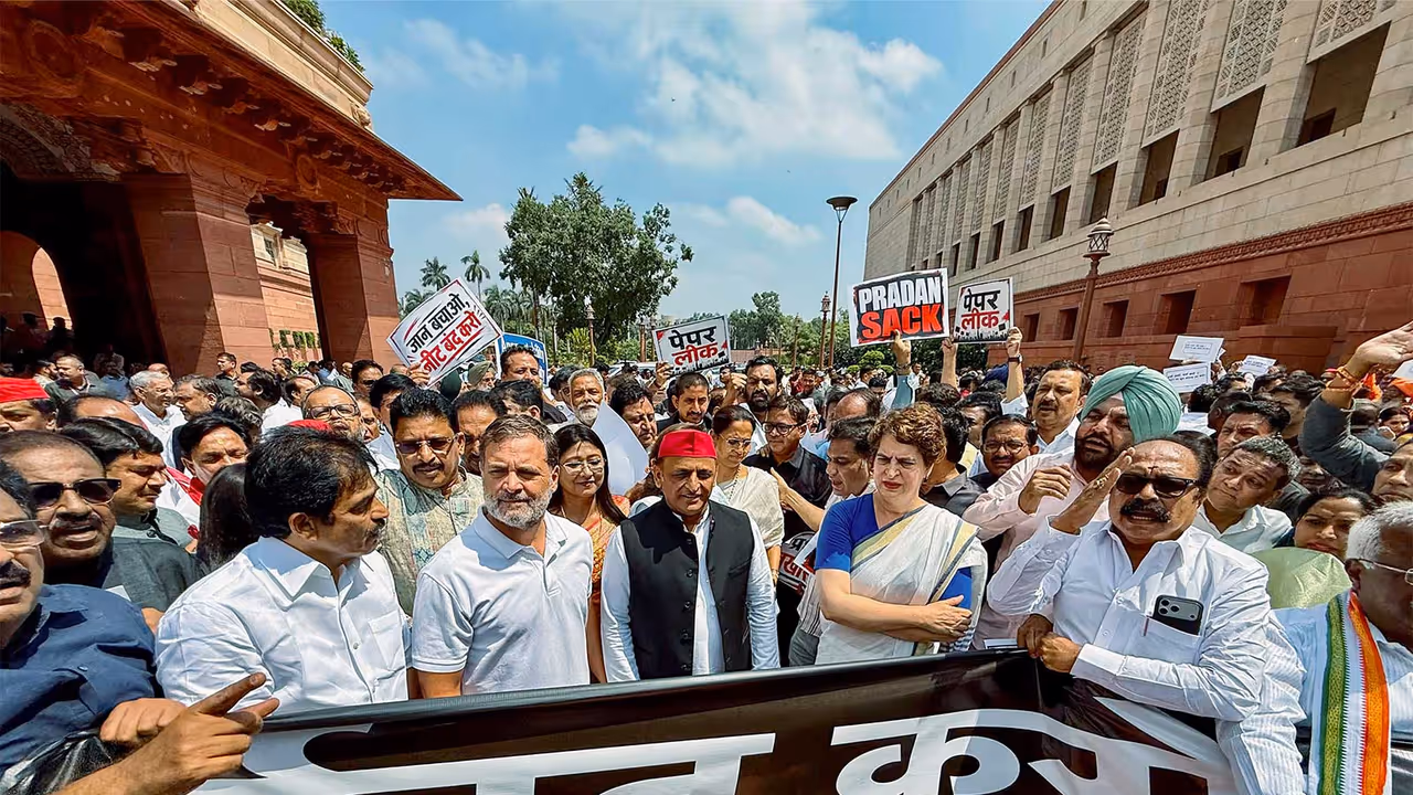 Opposition MPs in an earlier protest during the Monsson Session (File Photo/ANI) Opposition MPs in an earlier protest during the Monsson Session (File Photo/ANI)