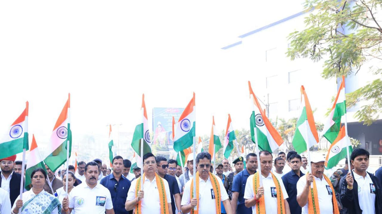 Tripura CM Manik Saha flags off unity march. (Photo/ANI)