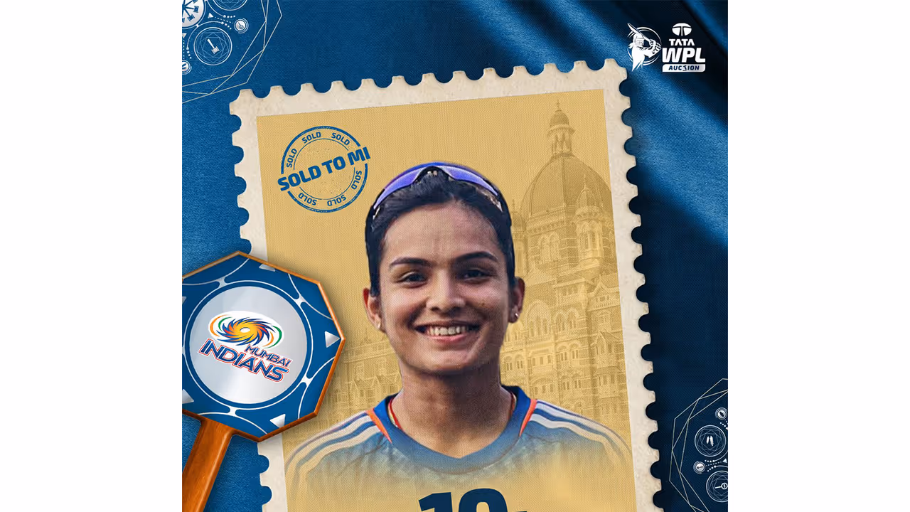 Mumbai Indians (MI) signed uncapped batter Disha Kasat for Rs 10 lakh at WPL 2027 auction (Photo: X/@wplt20) Mumbai Indians (MI) signed uncapped batter Disha Kasat for Rs 10 lakh at WPL 2027 auction (Photo: X/@wplt20)