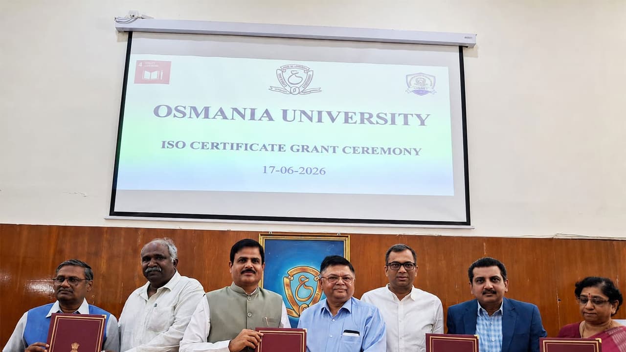 ISO certifications being granted to Osmania University, Telangana, (Photo/ANI) ISO certifications being granted to Osmania University, Telangana, (Photo/ANI)