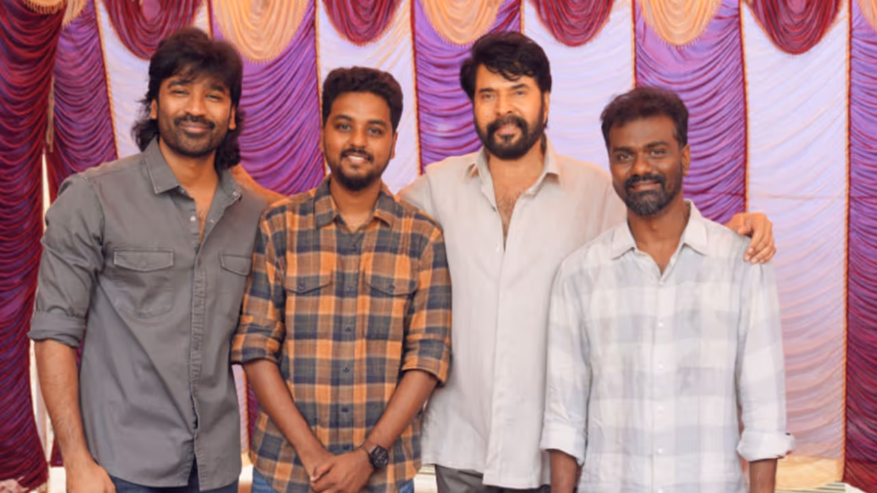 (L R) Dhanush, R kalaivanan, Mammootty (Photo/X@mammukka) (L R) Dhanush, R kalaivanan, Mammootty (Photo/X@mammukka)