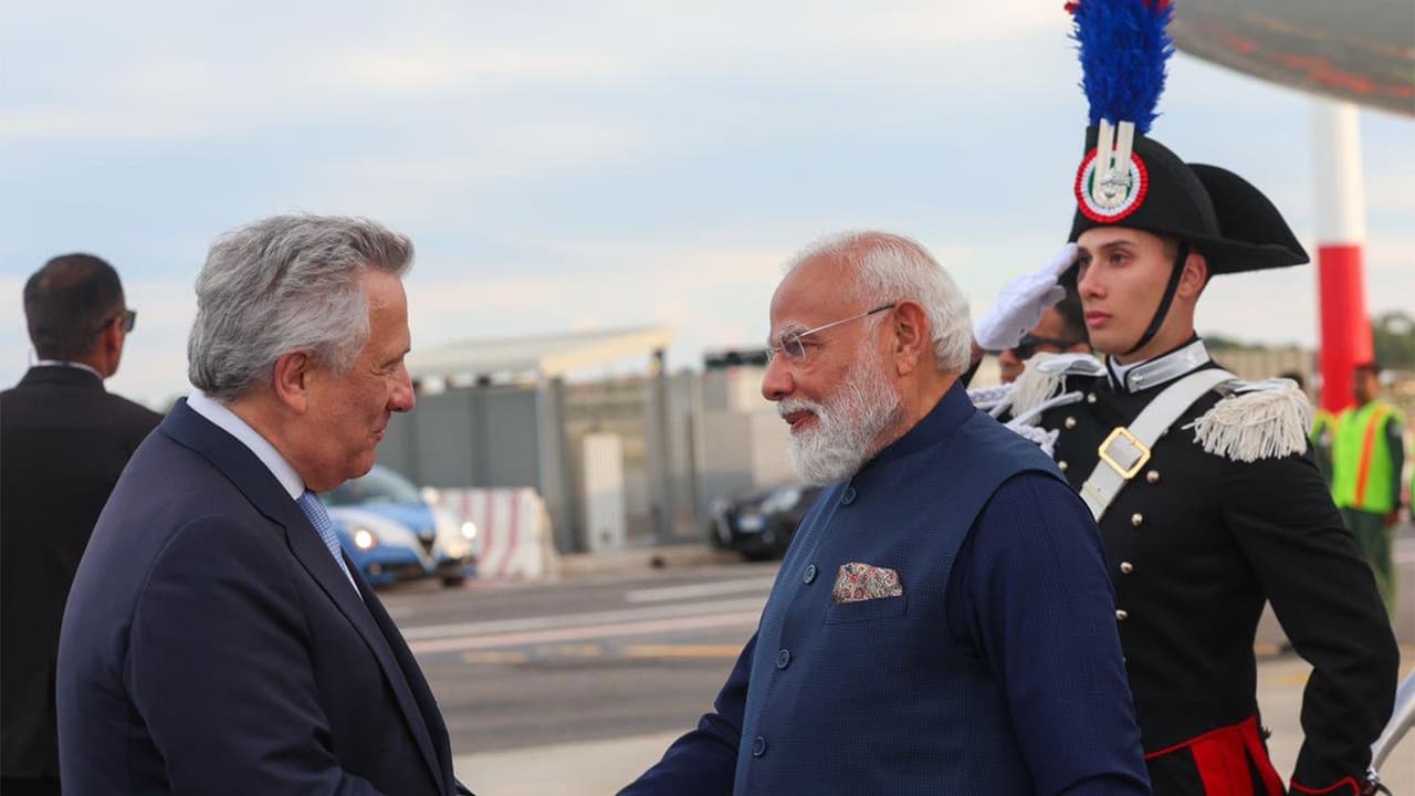 PM Modi welcomed by Italian Deputy PM Antonio Tajani (Photo@narendramodi/X) PM Modi welcomed by Italian Deputy PM Antonio Tajani (Photo@narendramodi/X)