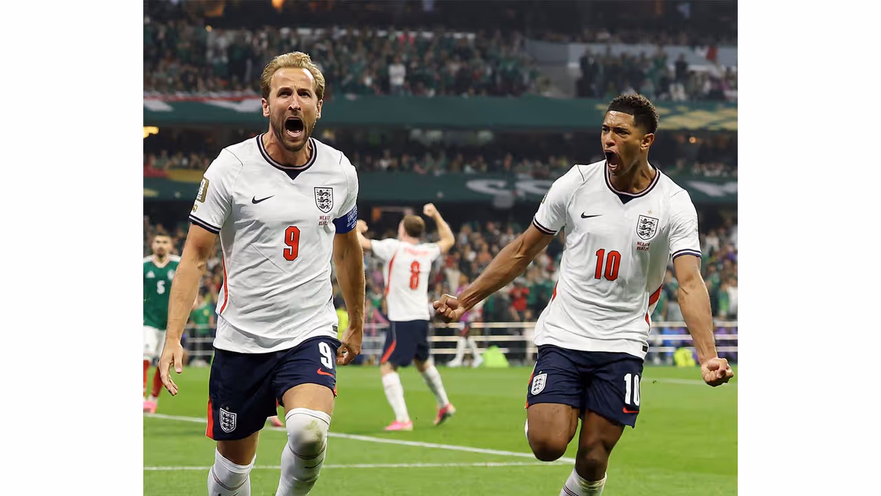 England players Harry Kane (L) and Jude Bellingham (R) celebrating. (Photo: X/@England) England players Harry Kane (L) and Jude Bellingham (R) celebrating. (Photo: X/@England)