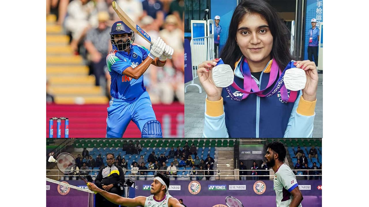 Shreyas Iyer, Esha Singh and Satwiksairaj Rankireddy Chirag Shetty. (Photo: ANI) Shreyas Iyer, Esha Singh and Satwiksairaj Rankireddy Chirag Shetty. (Photo: ANI)