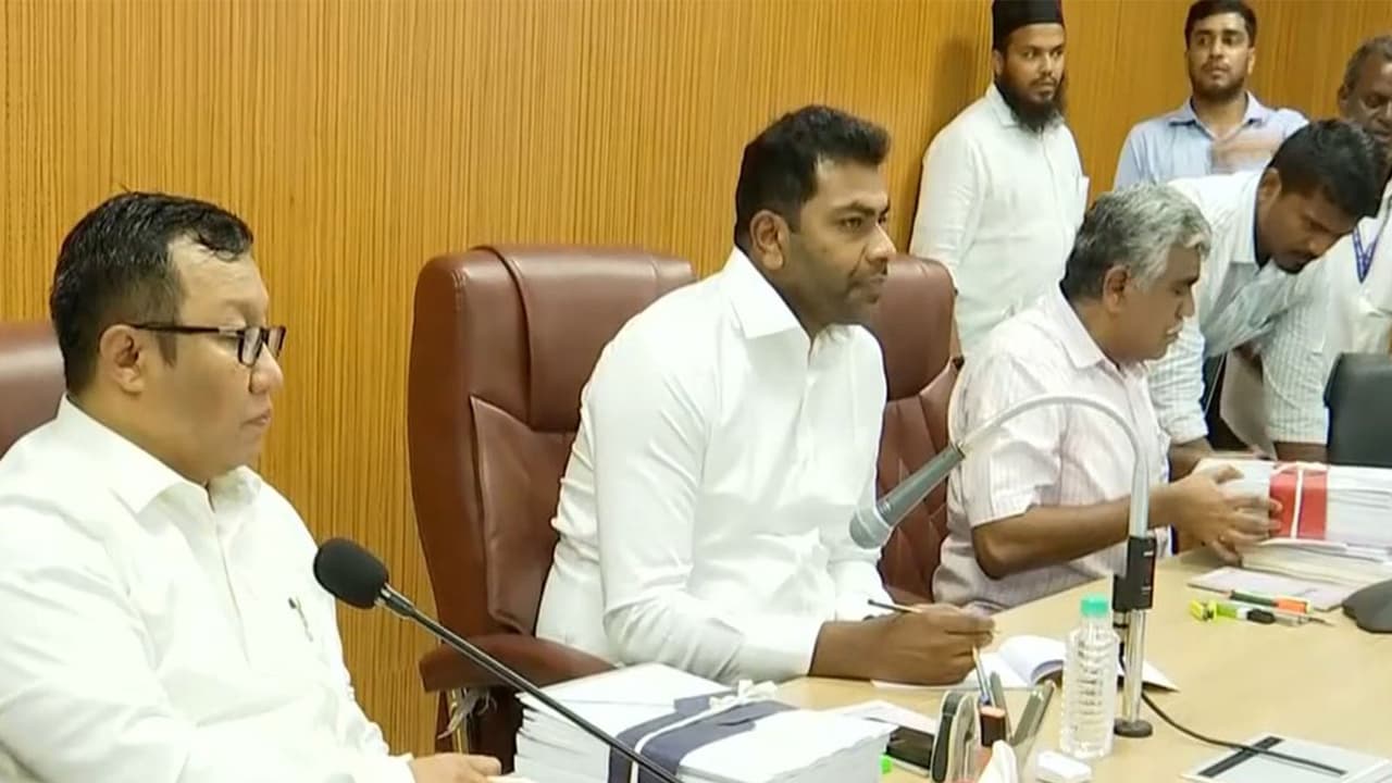 Tamil Nadu Minister Aadhav Arjuna chaired a review meeting with officials at the PWD (Photo/ANI) Tamil Nadu Minister Aadhav Arjuna chaired a review meeting with officials at the PWD (Photo/ANI)