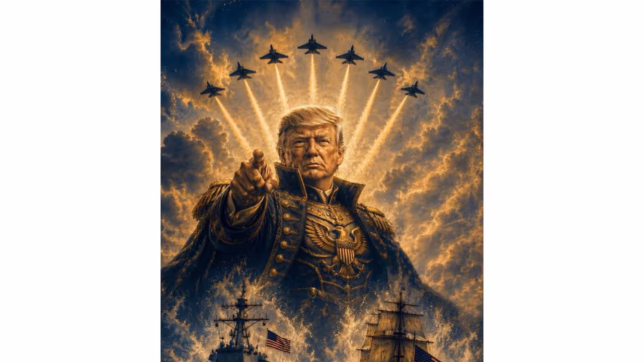 US President Donald Trump shares an AI generated military themed image amid escalating tensions across the Middle East. (Photo/Truth Social) US President Donald Trump shares an AI generated military themed image amid escalating tensions across the Middle East. (Photo/Truth Social)