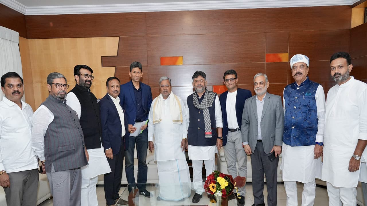 KSCA President Venkatesh Prasad meets Karnataka CM and DyCM. (Photo: X: @DKShivakumar) KSCA President Venkatesh Prasad meets Karnataka CM and DyCM. (Photo: X: @DKShivakumar)