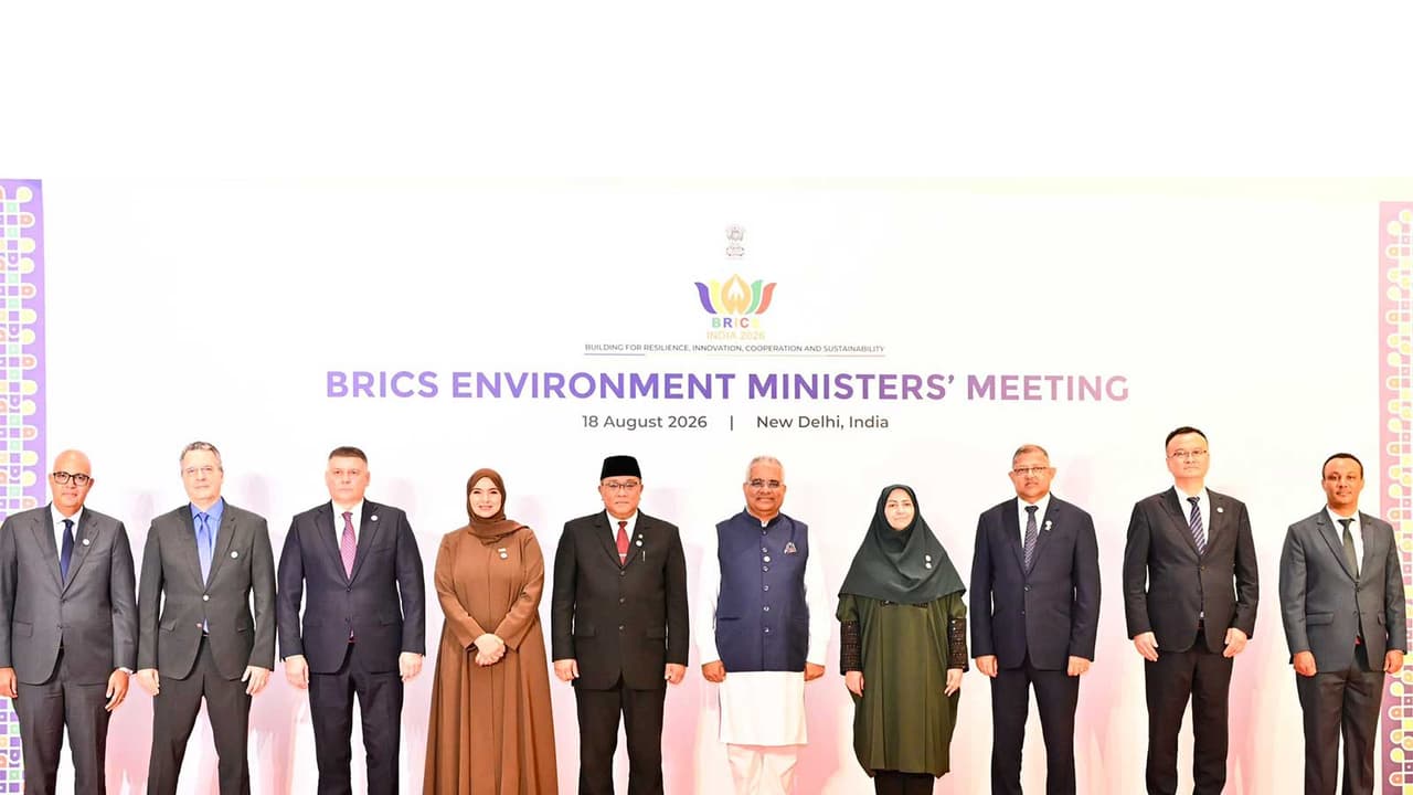 Union Environment Minister Bhupender Yadav welcomes ministers and delegates from BRICS member countries for the 12th BRICS Environment Ministers' Meeting (Photo/X/@byadavbjp) Union Environment Minister Bhupender Yadav welcomes ministers and delegates from BRICS member countries for the 12th BRICS Environment Ministers' Meeting (Photo/X/@byadavbjp)