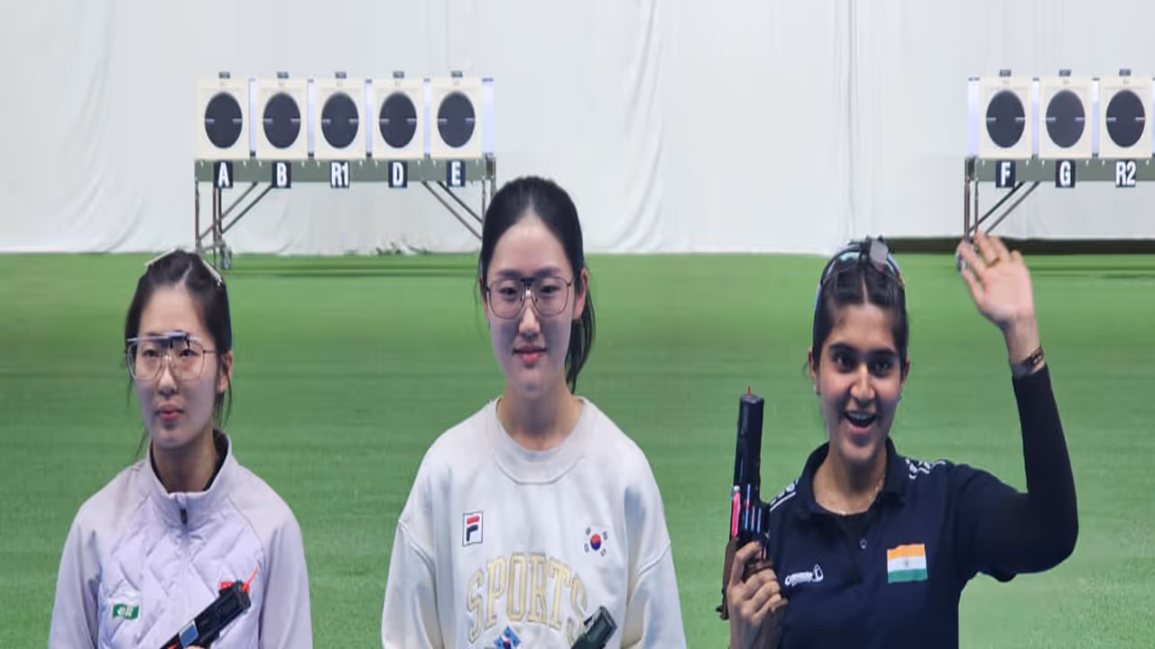Yao Qianxun (China), Yang Jiin (South Korea) and Esha Singh (India) at ISSF World Championships (Image: NRAI) Yao Qianxun (China), Yang Jiin (South Korea) and Esha Singh (India) at ISSF World Championships (Image: NRAI)
