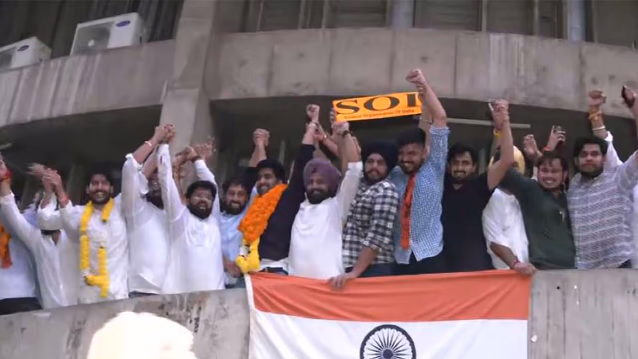 ABVP SOI backed Ankit Bidhan wins Panjab University Student Council election (Photo/ANI) ABVP SOI backed Ankit Bidhan wins Panjab University Student Council election (Photo/ANI)
