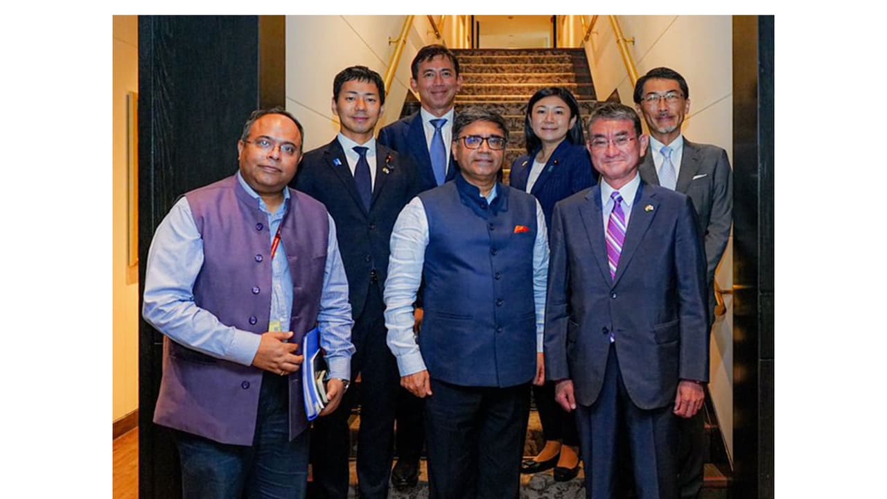 Foreign Secretary Vikram Misri with visiting Japanese Members of Parliament from the ruling Liberal Democratic Party (LDP) led by Taro Kono in New Delhi. (Photo/@IndianEmbTokyo) Foreign Secretary Vikram Misri with visiting Japanese Members of Parliament from the ruling Liberal Democratic Party (LDP) led by Taro Kono in New Delhi. (Photo/@IndianEmbTokyo)