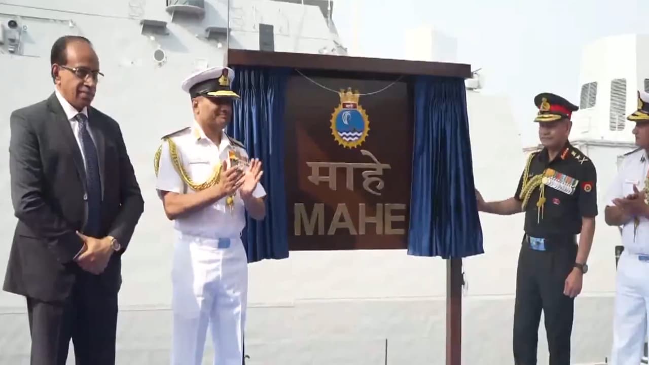 INS Mahe commissioned into Indian Navy by COAS Upendra Dwivedi. (Photo/ANI) INS Mahe commissioned into Indian Navy by COAS Upendra Dwivedi. (Photo/ANI)