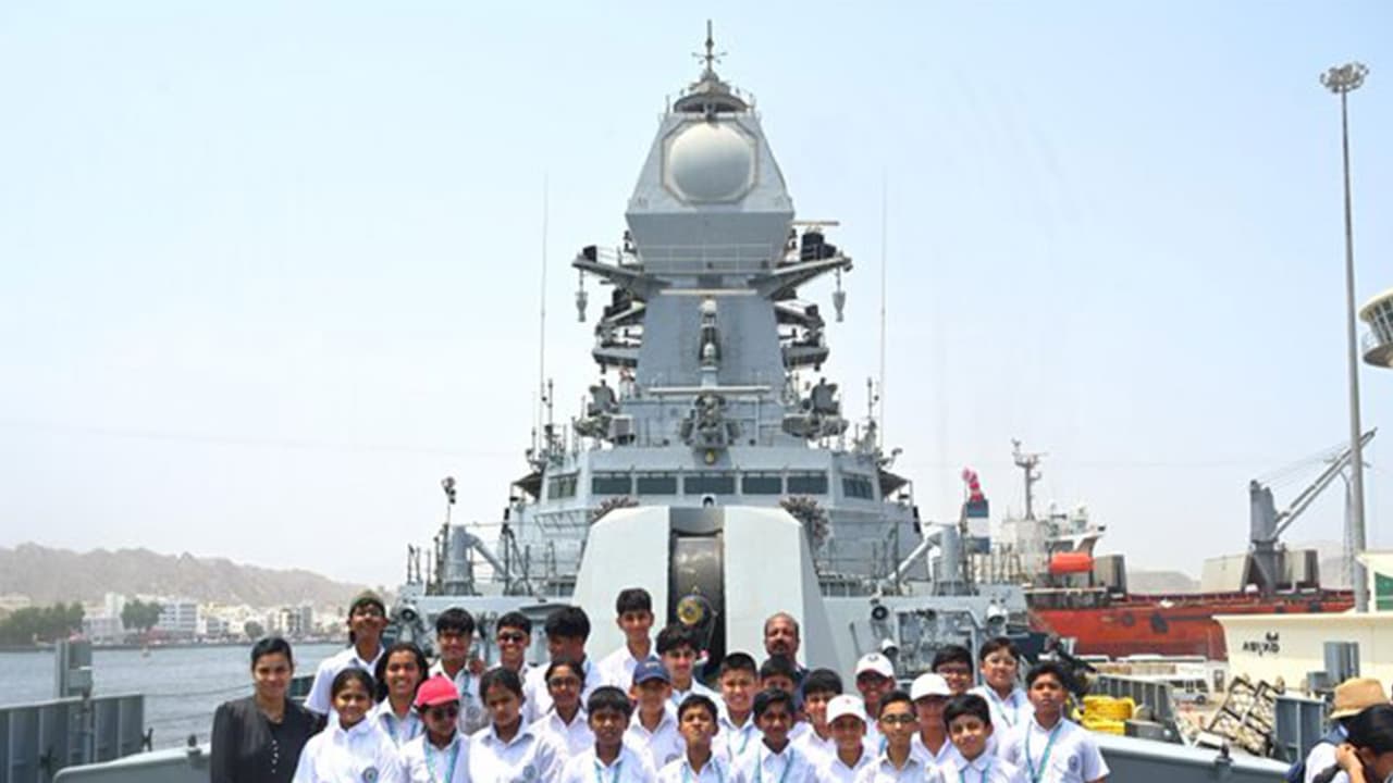 More than 200 students from Indian schools in Muscat visit Indian Naval Ship (INS) Imphal at Sultan Qaboos Port in Oman. (Photo: X/@Indemb_Muscat) More than 200 students from Indian schools in Muscat visit Indian Naval Ship (INS) Imphal at Sultan Qaboos Port in Oman. (Photo: X/@Indemb_Muscat)