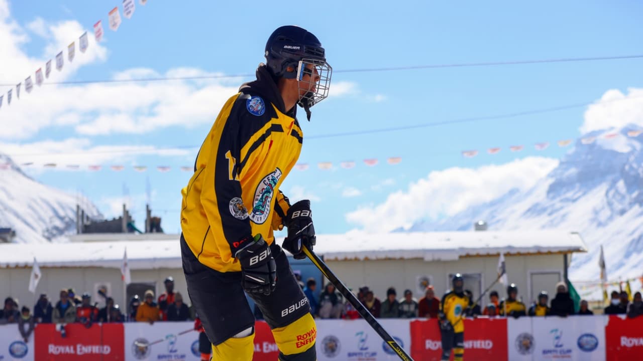 An ice hockey player from Spiti Cup in Ladakh. (Photo: Royal Enfield Challengers Cup) An ice hockey player from Spiti Cup in Ladakh. (Photo: Royal Enfield Challengers Cup)