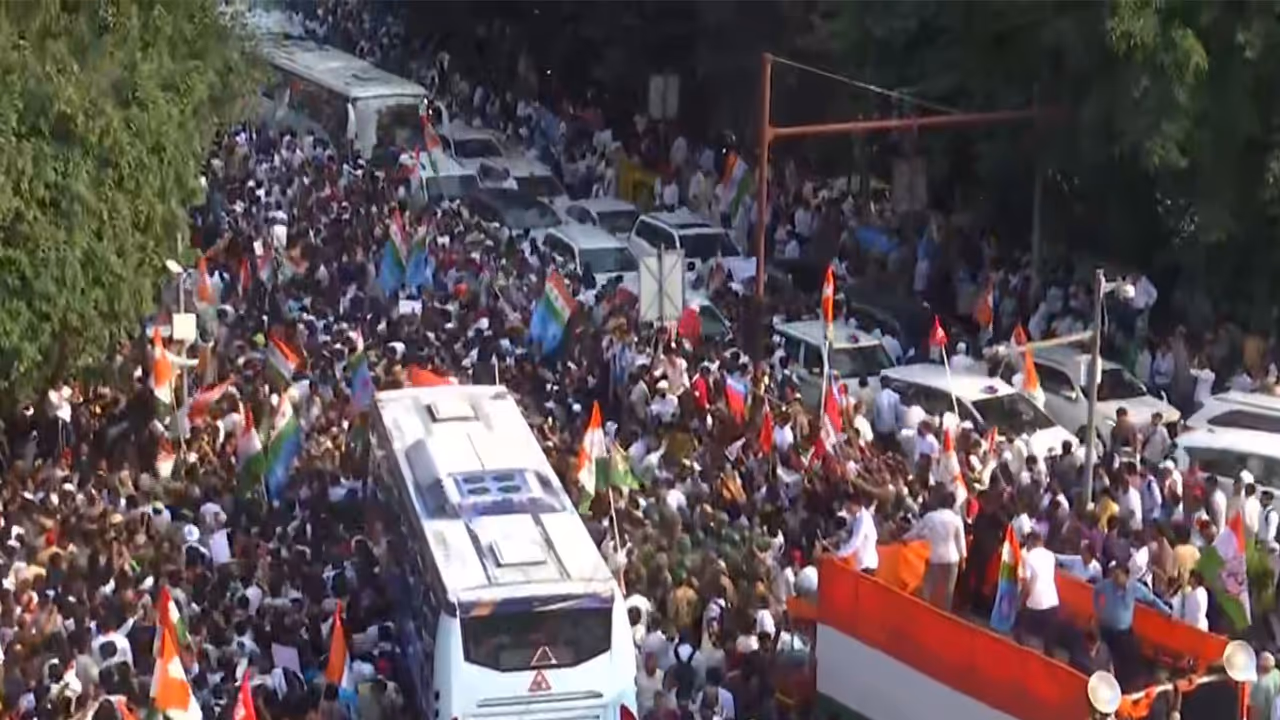 INDIA bloc leaders marched towards the Supreme Court on Monday (File photo/ANI) INDIA bloc leaders marched towards the Supreme Court on Monday (File photo/ANI)