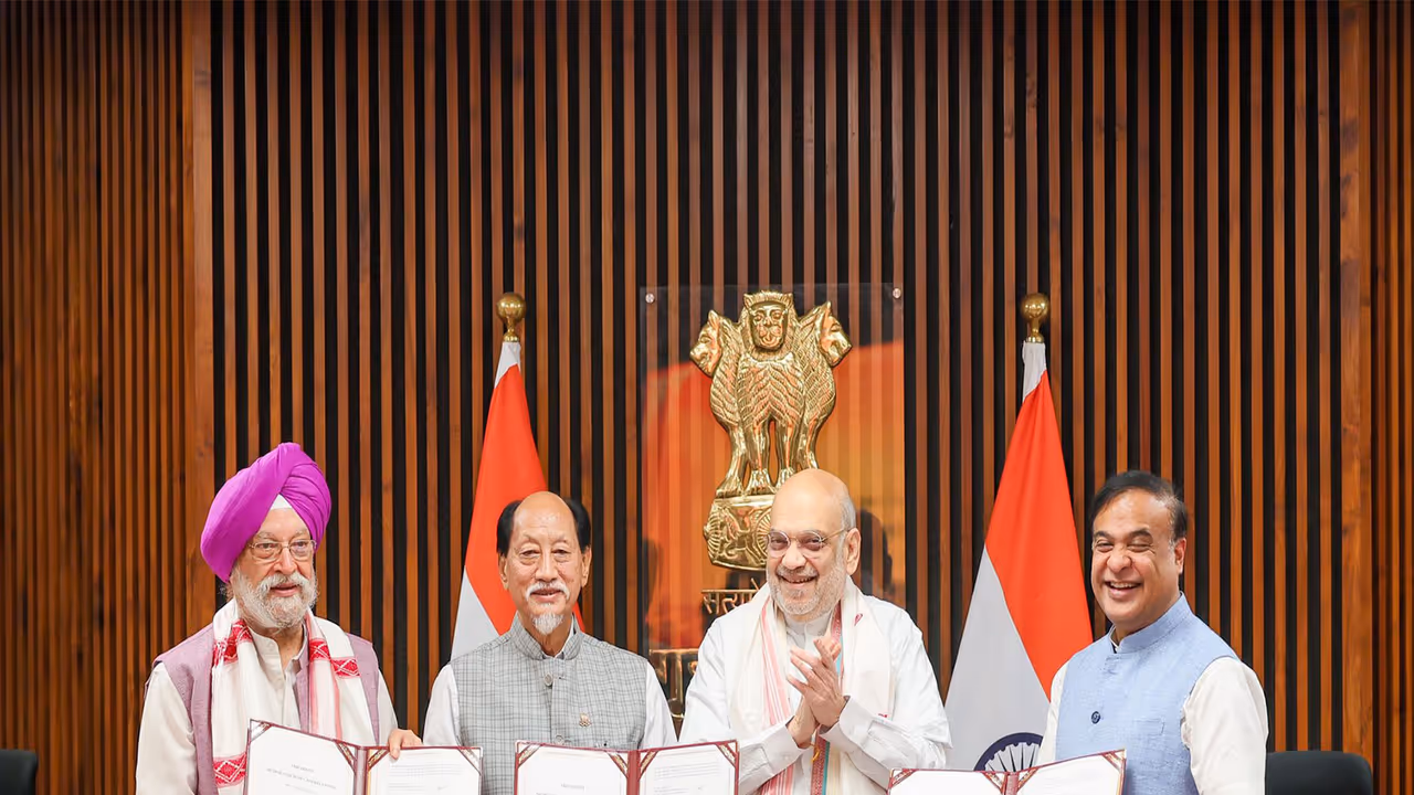 Union Petroleum and Natural Gas Minister Hardeep Singh Puri, Nagaland Chief Minister Neiphiu Rio, Union Home Minister Amit Shah and Assam Chief Minister Himanta Biswa Sarma (Photo: x/@AmitShah) Union Petroleum and Natural Gas Minister Hardeep Singh Puri, Nagaland Chief Minister Neiphiu Rio, Union Home Minister Amit Shah and Assam Chief Minister Himanta Biswa Sarma (Photo: x/@AmitShah)