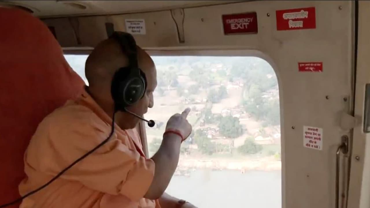 Uttar Pradesh Chief Minister Yogi Adityanath conducts aerial survey of Bahraich boat tragedy site (Photo/ANI)