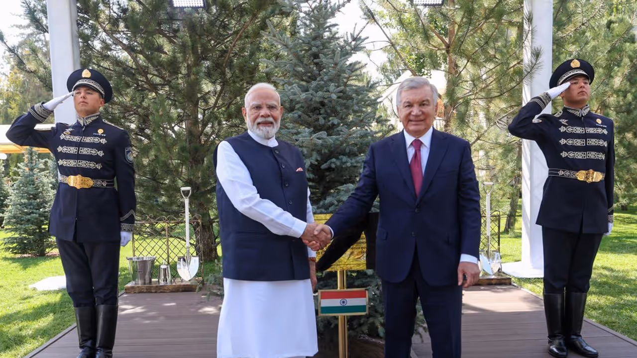 India Uzbekistan green initiatives join hands as PM Modi, Uzbek President plant tree under ‘Ek Ped Maa Ke Naam’, ‘Yashil Makon’ (Photo/X@MEAIndia) India Uzbekistan green initiatives join hands as PM Modi, Uzbek President plant tree under ‘Ek Ped Maa Ke Naam’, ‘Yashil Makon’ (Photo/X@MEAIndia)