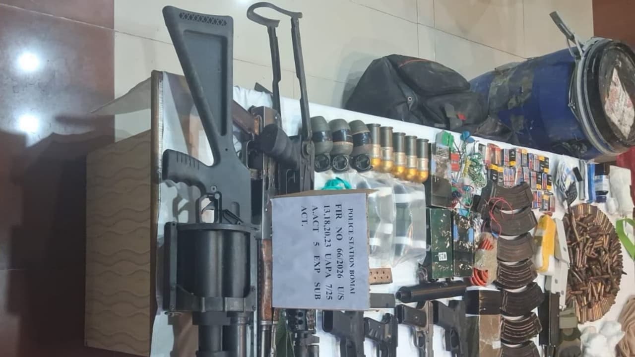Kashmir police recovered arms, ammunition, explosive material (Photo/Kashmir Police) Kashmir police recovered arms, ammunition, explosive material (Photo/Kashmir Police)