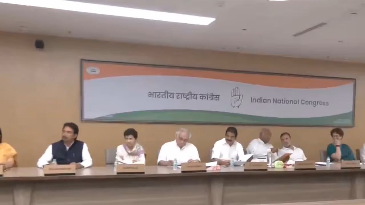 Congress National President Mallikarjun Kharge chairs party meeting in New Delhi (Photo/ANI) Congress National President Mallikarjun Kharge chairs party meeting in New Delhi (Photo/ANI)
