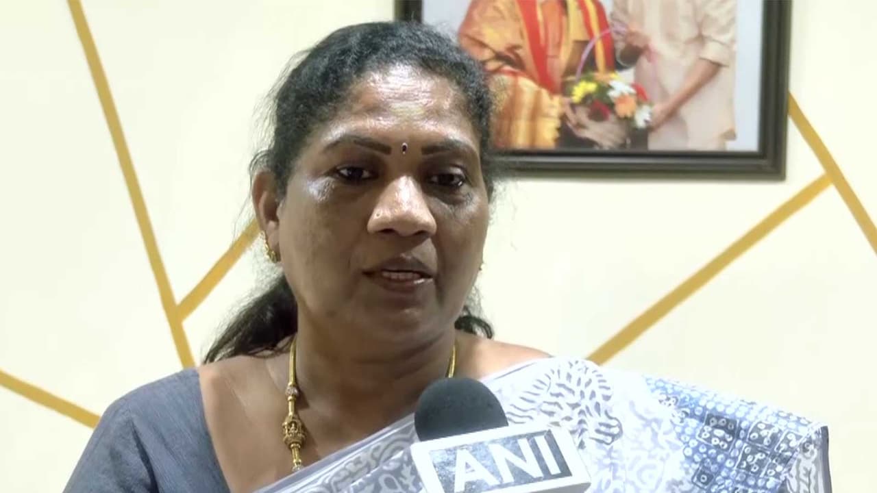 Tamilaga Vettri Kazhagam (TVK) Dharapuram candidate V Sathyabama (Photo/ANI) Tamilaga Vettri Kazhagam (TVK) Dharapuram candidate V Sathyabama (Photo/ANI)