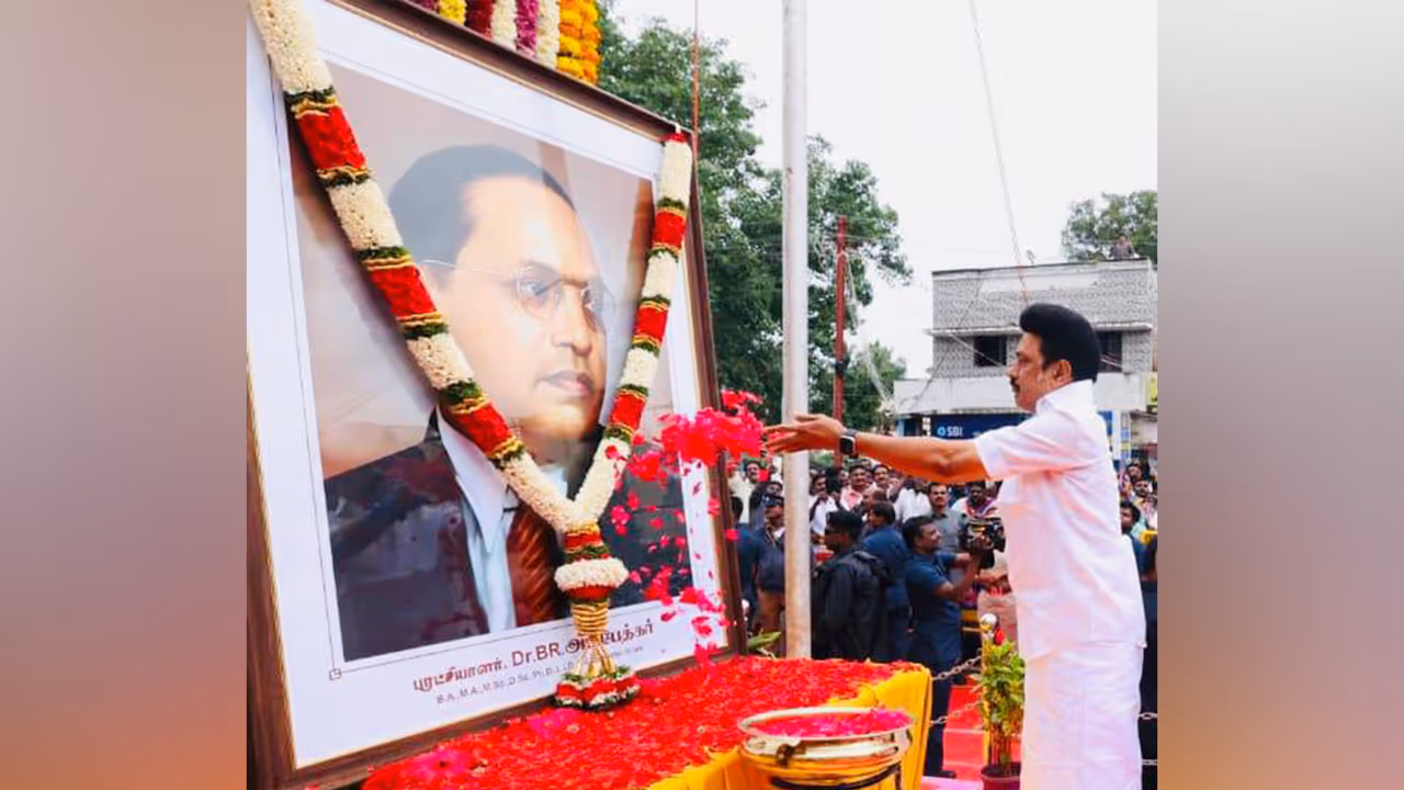 Tamil Nadu CM MK Stalin pays tributes to Babasaheb Ambedkar (Photo/@mkstalin) Tamil Nadu CM MK Stalin pays tributes to Babasaheb Ambedkar (Photo/@mkstalin)