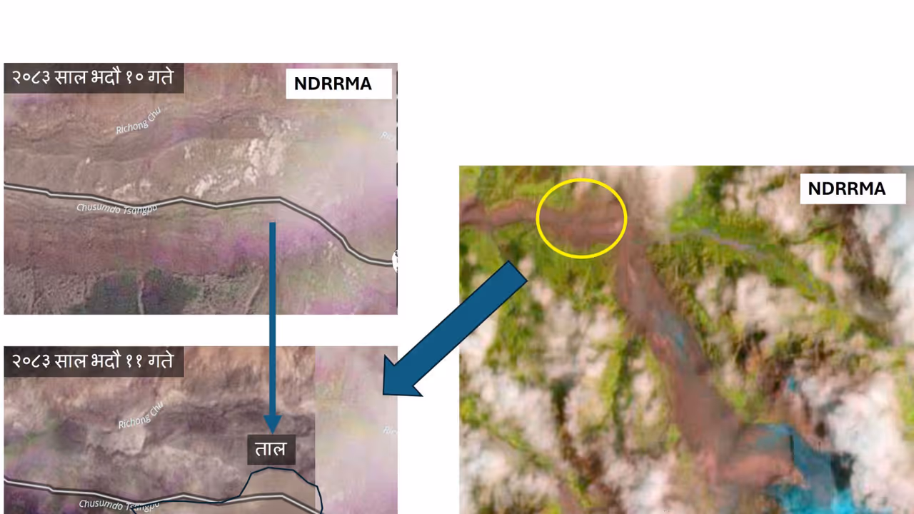 Satellite images from upper course of Bhotekoshi River system in Lhende River (Photo/X@NDRRMA_Nepal) Satellite images from upper course of Bhotekoshi River system in Lhende River (Photo/X@NDRRMA_Nepal)