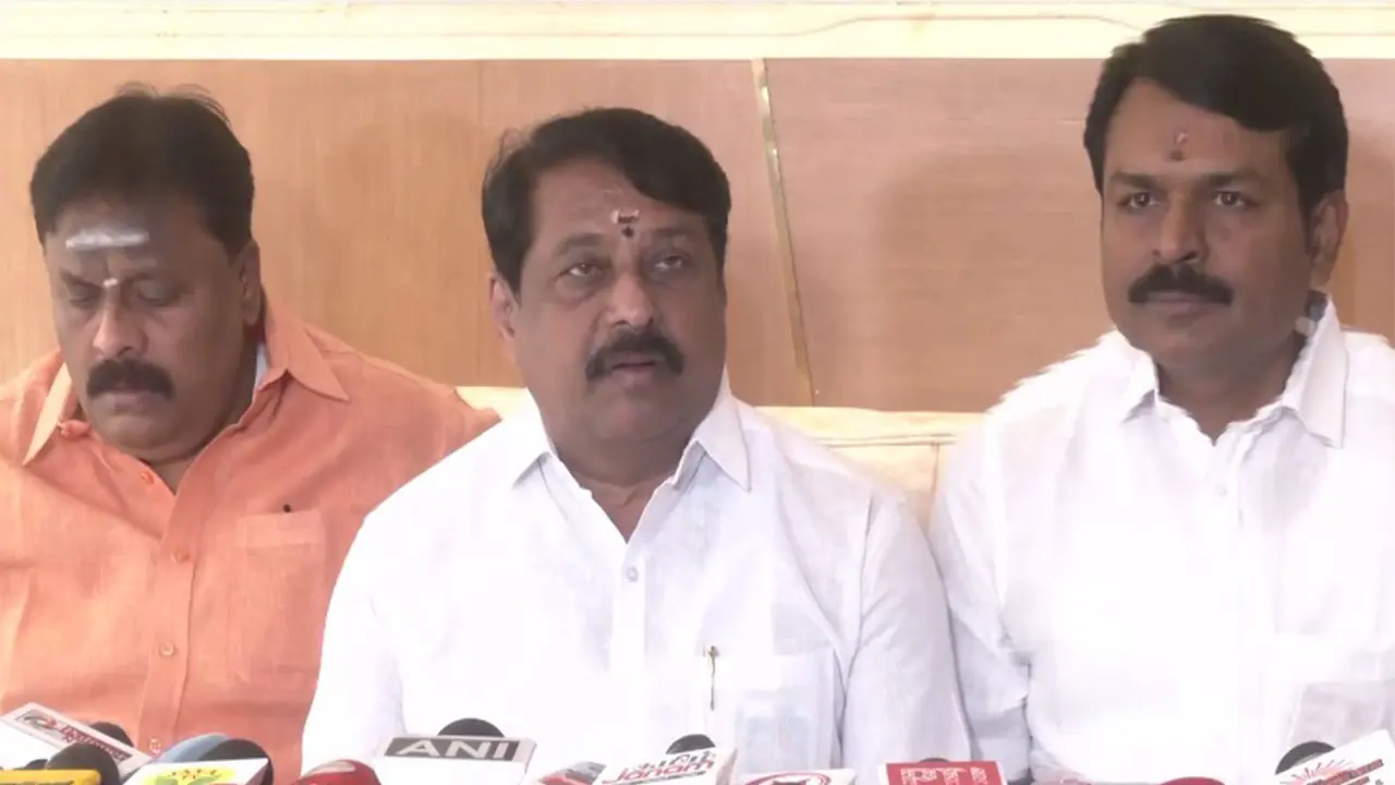 Tamil Nadu BJP president Nainar Nagendran holds press conference (Photo/ANI) Tamil Nadu BJP president Nainar Nagendran holds press conference (Photo/ANI)