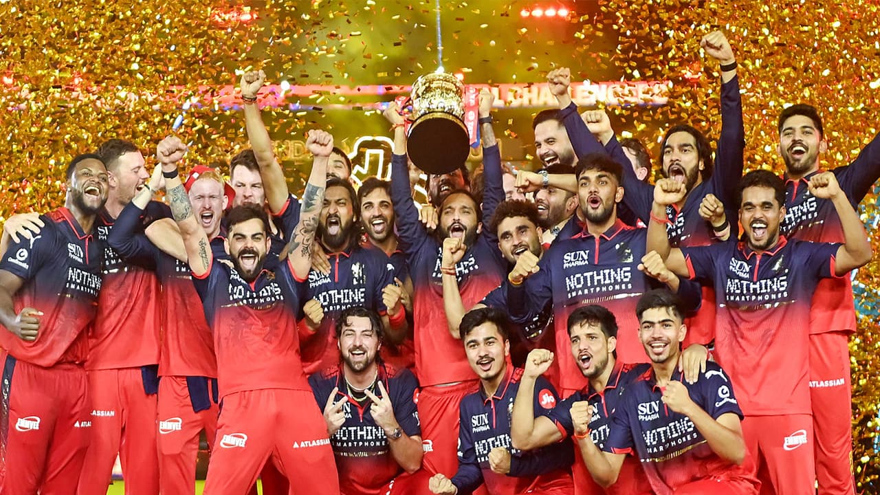 RCB players celebrating with trophy after IPL 2026 final win. (Photo/ANI) RCB players celebrating with trophy after IPL 2026 final win. (Photo/ANI)